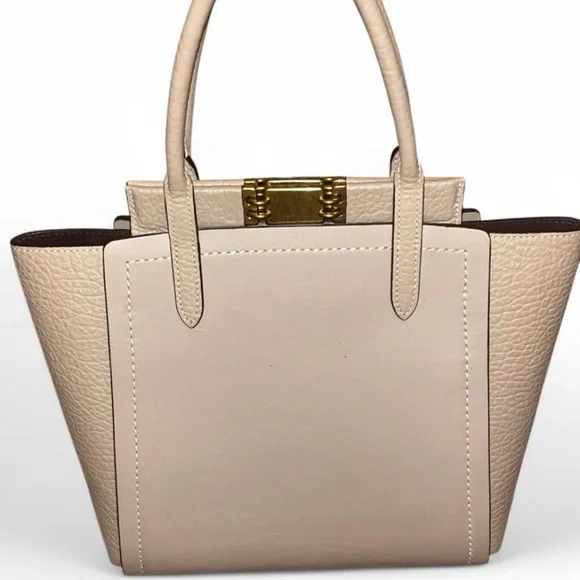 Coach Turnlock Leather Satchel Top Handle Bag Beige - Picture 4 of 8